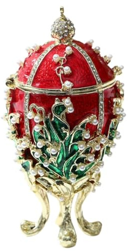NIODAY Hand Painted Trinket Box Enamel Faberge Egg Vintage Jewelry Box Pink Easter Egg Hinged Metal Jewelry Organizer Decorative Treasure Box Unique Gifts