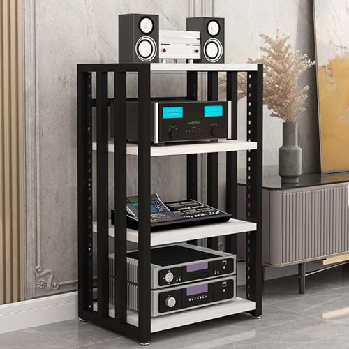 Cd Regals Holz Höhenverstellbarer HiFi Rack Schwarz Mid-Century Modern, für Besprechungsräume Wohnzimmer Tonstudios(White+Black)