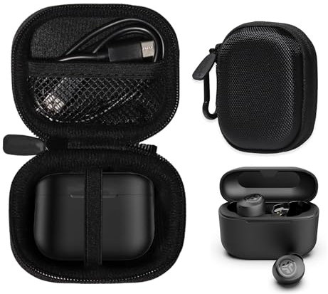 CaseSack Case for JLab Go Pop+,Go Air Pop, Air, Air Tones+/ Tones, JBuds Mini True Wireless Earbuds, Compact Organizer for The Charger case and Charger Cord (Black)