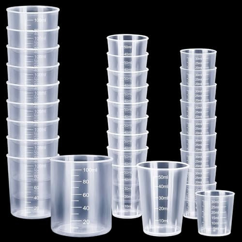 30 Pcs Reusable Plastic Measuring Cups, 30/50/100ml Resin Mixing Cups, Graduated Epoxy Mixing Cups, Measuring Jugs for Kitchen, Painting, Crafts, Laboratory