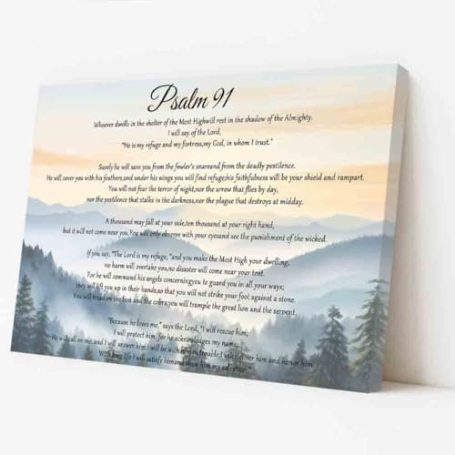 ZQQART Leinwandbilder mit inspirierenden Bibelversen Psalm 91 Gemälde Christliche Bibelversen Religiöse Geschenke für den Gebetsraum in der Kirche (Weiß,30x45cm)