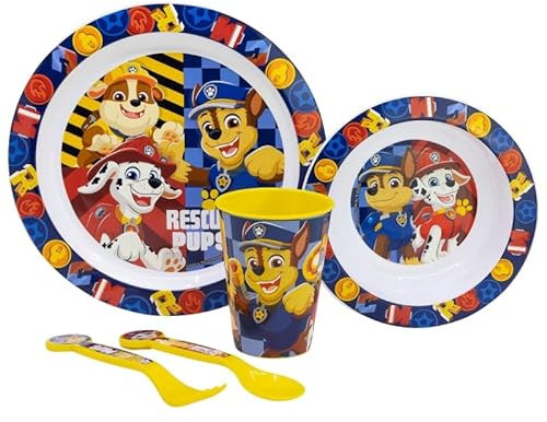 Paw Patrol Service de table 5 pièces pour enfants – Assiette, bol, tasse et couverts réutilisables en polypropylène pour enfants, gobelet et vaisselle pour les repas – pour 4 ans et plus