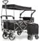 IMLEX Bollerwagen faltbar mit Dach IM-4268 Schwarz | Hohe Stabilität, 1X 3-Punkt Gurtsystem | Handwagen klappbar mit Schiebegriff ideal für 2 Kinder
