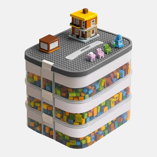 KRUZZEL Spielzeug Organizer 22L 3 Etagen mit Fächern – Stapelbox Transparent mit Tragegriff & Einteilungen – Kistenbox für Bausteine Kinderzimmer