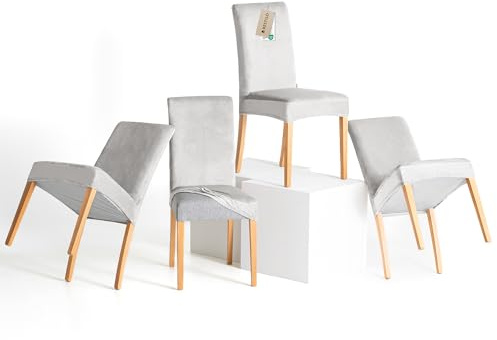 RESTILO Stuhlhussen 4er Set Stretch Stuhlhussen Abnehmbare Waschbare Stuhlbezüge Esszimmerstühle Elastischer Stuhl Überzug für Esszimmer Küche Restaurant Hotel Bankett Hochzeit Party, Sento Grau