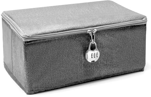 ZHIYUQL® Verschließbare Box Abschließbare Kiste, Faltbare Aufbewahrungsbox mit Deckel Stoff, Box mit Zahlenschloss, Kiste mit Schloss für Kleidung (30×20×14CM)