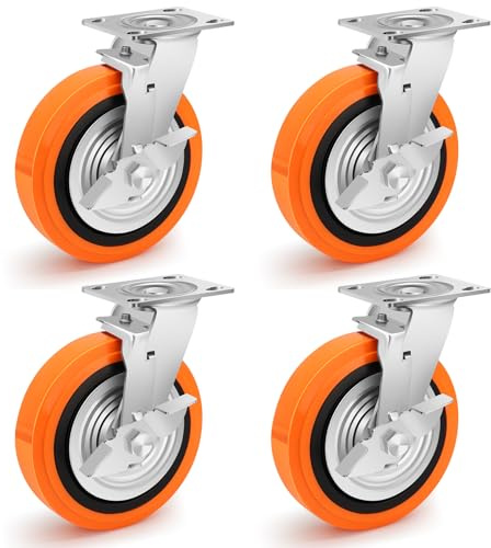 Humagineer 200mm Poliuretano Ruedas Para Muebles Pesados con Freno, Industriales Ruedas Giratorias Carga de 2700kg, Silencioso Y Resistente al Desgaste para equipos pesados, instrumentos grandes