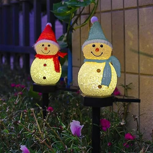 YZYOE 2 Pack LED-Solar-angetriebenen Reis Körner Schneemann Bodenstecker Licht, Weihnachtsatmosphäre im Freien dekorative Lampe, niedliche Hut Schneemann Innenhof warme Lichter.