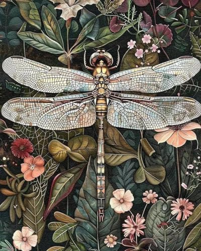 GEEHEIY Paint by Numbers for Adults, Dragonfly Painting Kits, 16 x 20 Inch | DIY Acrylic Painting Craft for Beginners, Relaxing Stress Relief Craft, Botanical Wall Decor, Nature Home Decor, Gift Idea