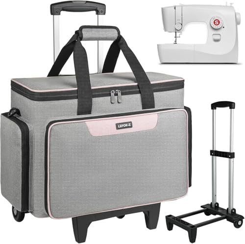 LEFOR·Z Nähmaschinentasche mit abnehmbarem Trolley mit Rollen,Nähmaschine Tragetasche,Transport und Aufbewahrungstasche ist kompatibel mit Singer,Brother,Janome und Zubehör,Grau Rosa