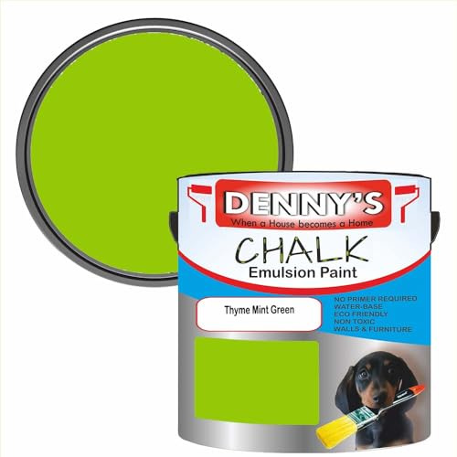 SCOOBYS PAINTS BACK IN THE MIX Chalk Emulsion Matt Paint, Water-Based, No Primer Required, For Walls and Furniture Light Green, (Thyme Mint Green, 2.5L Tin)
