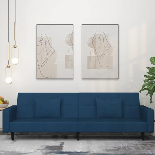 Teenpull Schlafsofa 2-Sitzer, Blau Samt, mit 2 Kissen, vielseitige Couch für Wohnzimmer, Gästezimmer, Robustes Möbelstück, einfache Verwandlung zum Bett