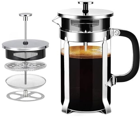 Cafetera Prensa Francesa de Vidrio Resistente al Calor con Filtro Fácil de Limpiar, Prensa Francesa para Café y Té, Diseño Multifuncional Ideal para el Hogar, Viajes y Camping (600, Mililitros)