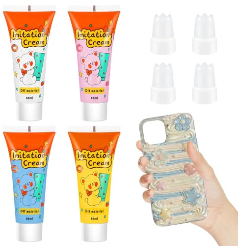 Decoden cream,Simulation Crystal Jelly Glue Set – Transparent Crystal Jelly Glue for Hair Clips, Jewellery, Handcrafted DIY Phone Case Crafting-（50g/Tube) (4x50g Crystal Glue)
