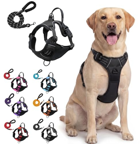 Anti-ZIEH-Geschirr, Anti-Zieh Hundegeschirr mit Brustclip vorne und Rückenclip hinten verstellbar mit Griff atmungsaktives Mesh reflektierend für kleine und große Hunde