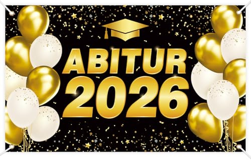 COMOOKA 180x110cm Abi 2026 Banner Abitur 2026 Geschenke Schwarz Gold | Abi 2026 Deko Schwarz Gold, Abitur 2026 Banner mit Ballon Motiv, Abi Dekoration für Abschlussfeiern & Abiball