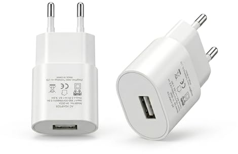 Leloco USB Ladegerät 2er Set 5V/1A Weiß - Kompakter Netzstecker für Handy | Sicherer USB Adapter & Stecker für Smartphone, Tablet, Kopfhörer. Flammhemmendes Gehäuse, ideal für Reise und Alltag