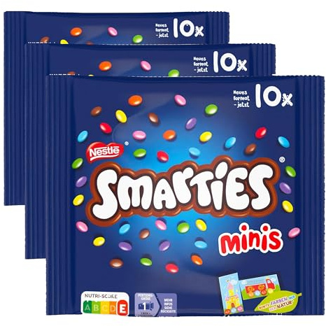 Nestlé SMARTIES Mini, kleine Schokolinsen aus Milchschokolade, einzeln verpackt, 3er Pack (1 x 144g)
