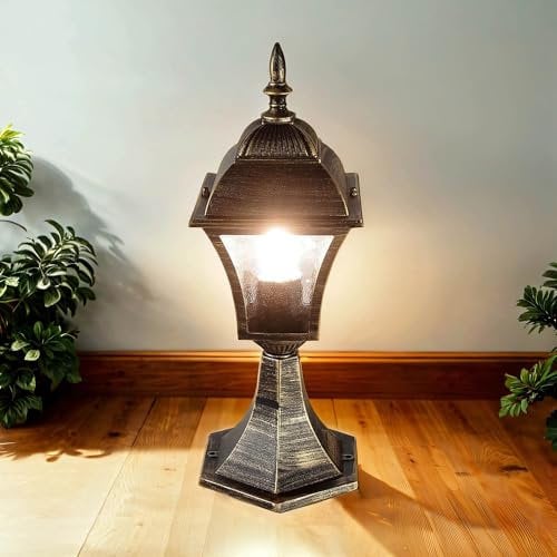 Licht-Erlebnisse Rustikale Wegbeleuchtung Garten Gold Antik IP43 Alu E27 43cm hoch Sockellampe Außen Balkon Einfahrt
