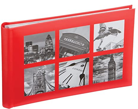 Kenro London City Series Red Small Photo Album for Six Photos 6x4 inch/10x15cm with Memo Space and Document Pocket Memento Gift for Holiday Vacation Weekend Trip, Slip-In Pages - LON102