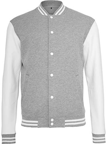 Build Your Brand Herren Sweat College Jacket Jacke, per pack Mehrfarbig (H.Grey/White 00659), XX-Large (Herstellergröße: XXL), BY021