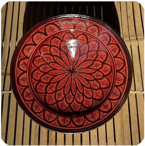 Simandra Orientalischer Keramik Teller handbemalt marokkanische Keramikschüssel Wandteller mittel Color Rot