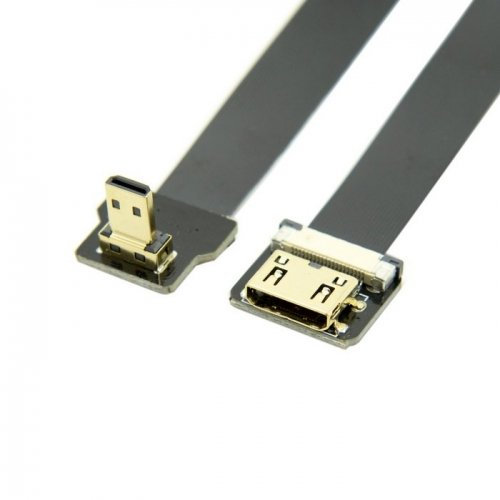Câble plat FPV micro HDMI mâle vers mini HDMI femelle FPC à angle vers le bas à 90 degrés pour photographie aérienne avec drone multicopter