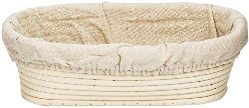 MEETOZ 11 inch Oval Long Banneton Brotform Bread Dough Proofing Rising Rattan Handmade Basket with Linen Liner Cloth - 28 x 14 x 8cm