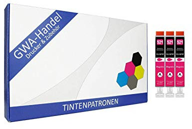 3 Druckerpatronen kompatibel zu CLI-521M Magenta für Canon Pixma IP3600 IP4600 IP4700 MP540 MP550 MP560 MP620 MP630 MP640 MP980 MP990 MX860 MX870