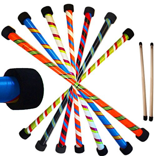 Flames N Games TWISTER Pro Devil Stick-Set (3-farbiges Vinyl-Deko) + silikonbeschichtete Holzhandstäbchen! Jonglierteufelsstäbe 4 Anfänger + Profis! (Orange/Blau/Weiß)
