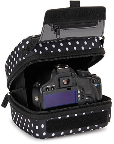 USA Gear Housse pour Appareil Photo Reflex numérique avec Coque Rigide moulée en EVA, Ouverture Rapide, intérieur rembourré et poignée recouverte de Caoutchouc, (à Pois)