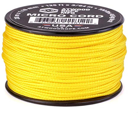Atwood Rope MFG Tactical Nylon/Polyester Micro Utility Cord 1.18mm X 125ft Reusable Spool | Fishing Gear, Jewelry Making, Camping Accessories (Yellow)