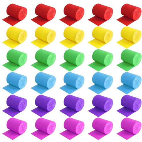30Pcs Rouleaux Papier Crépon Bandes Serpentin en Papier Crépon en 6 Différentes Couleurs pour Décorations Noël Divers Mariage Fête d'Anniversaire Thanksgiving DIY, 4.5cm * 9m / Roll