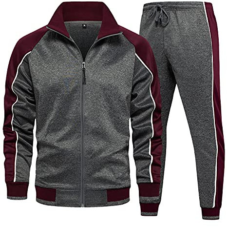 MANLUODANNI Herren-Trainingsanzug-Set, Hose, durchgehender Reißverschluss, lässig, Jogginganzug, Jacke mit Taschen, 1grau, M