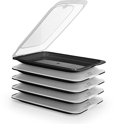 Hochwertige Aufschnitt-Boxen 5er Set platzsparend stapelbar (Stapelboxen) / Vorratsdosen-Set für Aufschnitt mit integrierter Servierplatte. Foodcenter Frischhaltedosen für den Kühlschrank