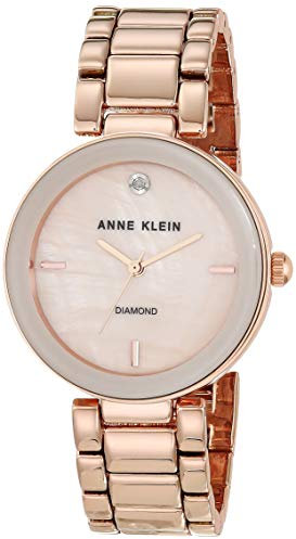 Anne Klein - Orologio da polso da donna, con vero diamante sul quadrante, Oro Rosa/Rosa