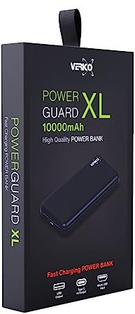 VERICO Power Bank Power Guard XL, 10.000 mAh, externer Akku, externes Ladegerät, Output 2 x USB-A, Input 1 x Micro-USB, 1 x USB-C, Lithium Polymer, schwarz
