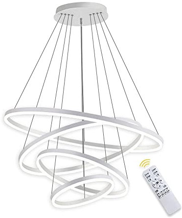 4-Ring LED-Hängelampe Dimmbar Weiß Kronleuchter 108W LED-Ringleuchte Lampe Moderne LED-Hängeleuchte Rund Ring-Pendelleuchte mit Fernbedienung,Esszimmer Design Lampe Wohnzimmer Leuchte,20+40+60+80CM