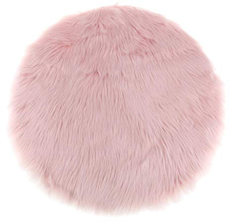 N/A Rundes Sitzkissen aus Kunstfell, Schaffell, für Autositz, Fußmatte, Sofa-Pad (rosa, 35 cm)
