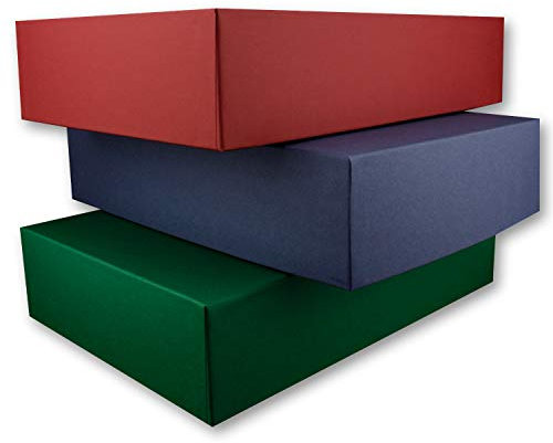 Hochwertige Aufbewahrungs- und Geschenkboxen - 3 Stück - DIN A4 - Dunkelrot, Dunkelgrün, Dunkelblau - 302 x 213 x 70 mm
