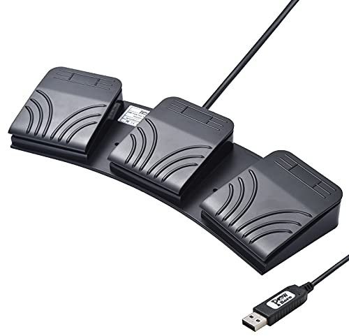 Powboro USB Foot Switch Triple 3 Pedal Control Custom Program PC Computer Keyboard Map Multimedia Key Photoelectric Optical Switch Transcription HID for PC Video Game,Push to Talk
