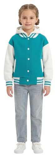 A2Z 4 Kids Girls Boys B.B Hooded Plain Jacket Varsity Classic Baseball - B.B Plain Hooded Jacket Turquoise 5-6