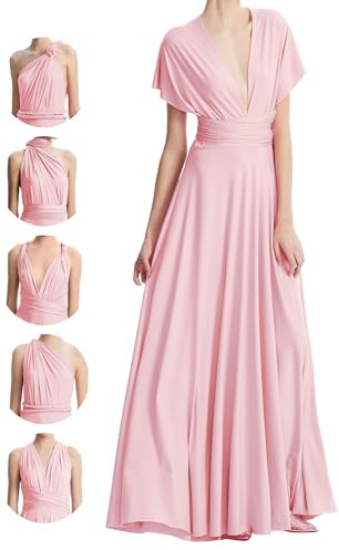 Robes Infinity pour Demoiselles d'Honneur, Robes pour Invitées de Mariage pour Femmes, Robe Longue Maxi Convertible Multifonction en Tissu Fluide Grande Taille, rose, taille unique plus