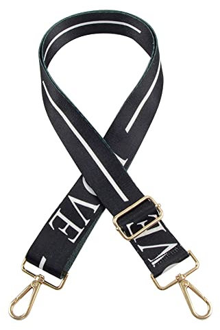 Uposao Taschengurt Schulterriemen für Taschen, 3,8cm Breit Brief Bedruckt 80-140cm Verstellbarer Schultergurt Bunter Umhängegurt Mit Karabinerhaken Metall Für Tasche Geldbörse,Schwarz
