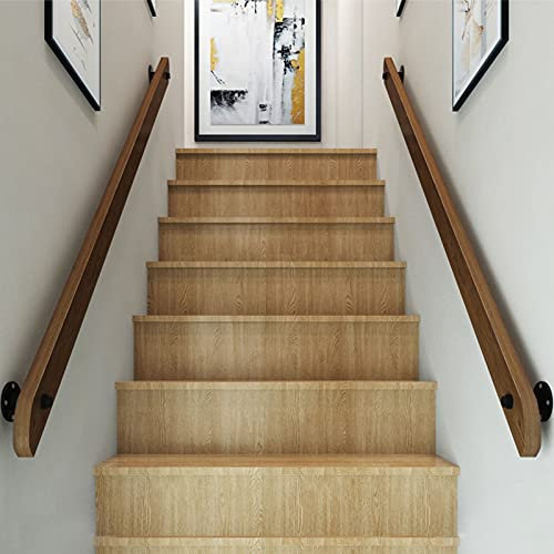 Handläufe für Treppen Wandmontierter Massivholztreppenhandlauf Mit Schmiedeeiserne Klammern, Rustikale Holztreppe Handläufe Kit, Häusliche Ältere Rutschfeste Treppengeländer Innen Villa Loft-Korridor-