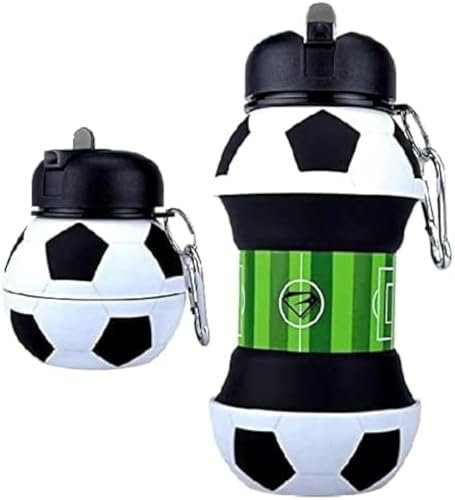 Louis Donné Faltbare Trinkflasche für Kinder, 550ML BPA frei Wasserflasche aus Silikon, Fußball Sportflasche für Schule, Freizeit und Sport