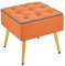 Baroni Home Gepolsterter Hocker aus Stoff, quadratischer Hocker mit Beinen aus Naturholz, Fußstütze, Stuhl, 40x40x35 cm, Orange, Blauer Rand