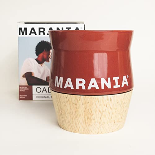 MARANIA Mate Becher aus Keramik & Holz mit 300ml - Yerba Mate Tee Tasse im einzigartigen Design in 5 Farben - Spülmaschinenfest - Yerba Mate Tee Becher Kalebasse Calabaza Kürbis Gourd (Burnt Red)