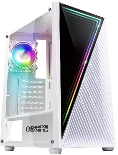 Empire Gaming – PC-Gehäuse Gamer Crystal – ARGB Mittelgroßer Tower ATX, Micro ATX und ITX – 3D-Spiegel-Effekt – Lüfter RGB adressierbar 1 x 120 mm 3 Pin/ 5 Volt LEDs und 1 x 120 mm Standard – Weiß