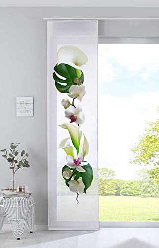 Gardinenbox Schiebegardine Flächenvorhang »Izmir« HxB 245x60 cm Orchidee Weiß Voile Halbtransparent Paneelwagen Beschwerungsstange, 2022400ama
